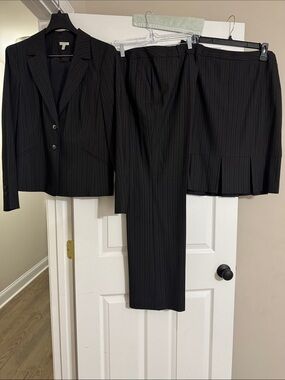 Semantik’s Ladies' Three-Piece Black Pinstripe Suit - Jacket, Pants & Skirt